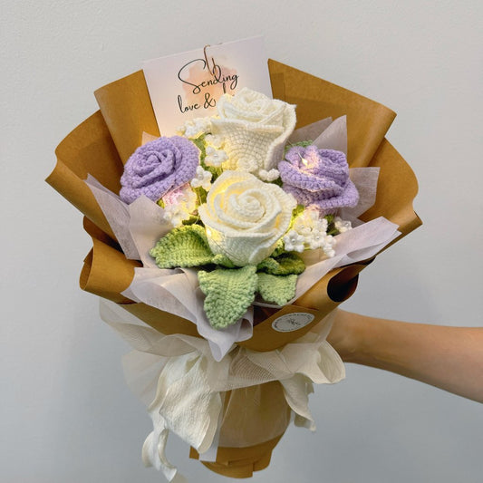 The Purples Of My Life Crochet Flower Bouquet (With fairy Light)