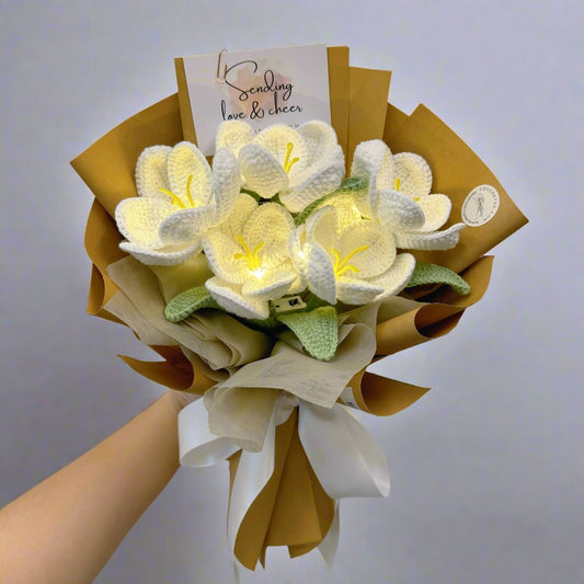 Wedding Dress Crochet Flower Bouquet (With Fairy Light)