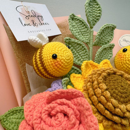 crochet sunflower with crochet amigurumi bee