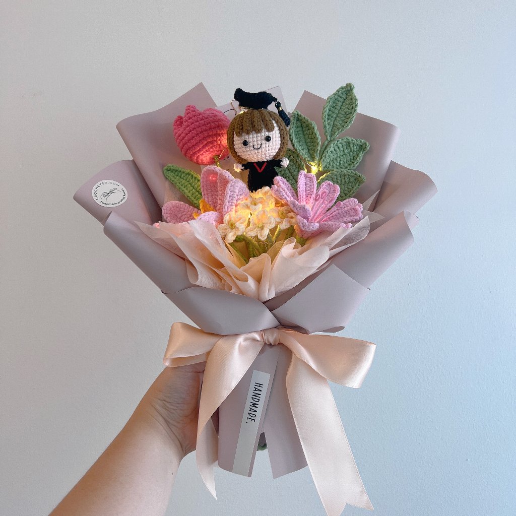 Bright Beginning Crochet Flower Bouquet (Girl with Fairy Light)