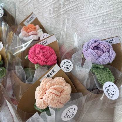 Single Stalk Crochet Flower Bundle – Garden Rose (Set of 5)