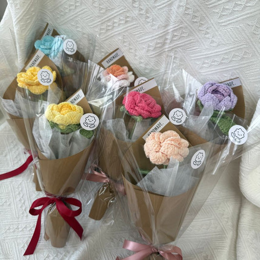 Single Stalk Crochet Flower Bundle – Garden Rose (Set of 5)