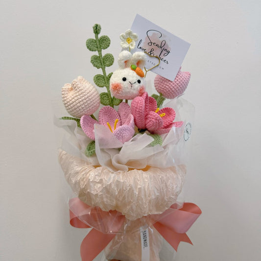 Hello World Crochet Flower Bouquet (Bunny Character)