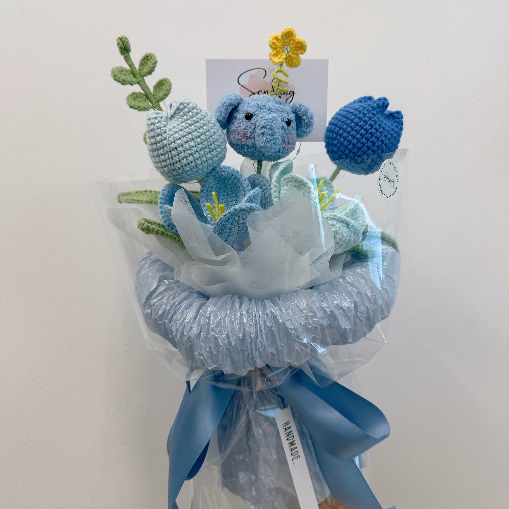 Hello World Crochet Flower Bouquet (Elephant Character)