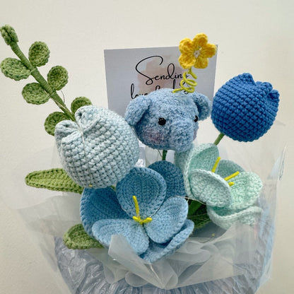Hello World Crochet Flower Bouquet (Elephant Character) (Zoom in tulip)