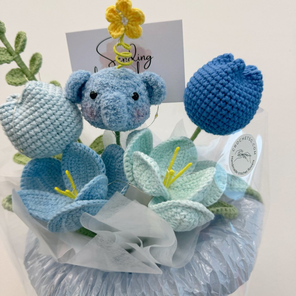 Hello World Crochet Flower Bouquet (Zoom In Elephant Character)