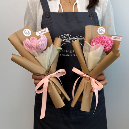 Single Stalk Crochet Flower Bundle – Tulip & Carnation (Set of 5)