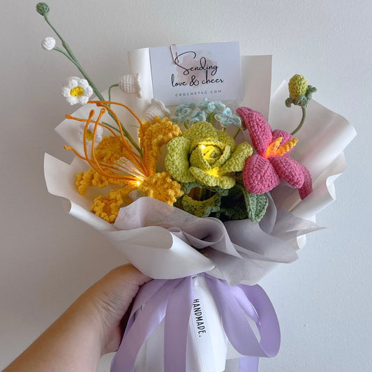 Light it up Crochet Flower Bouquet (with fairy light)