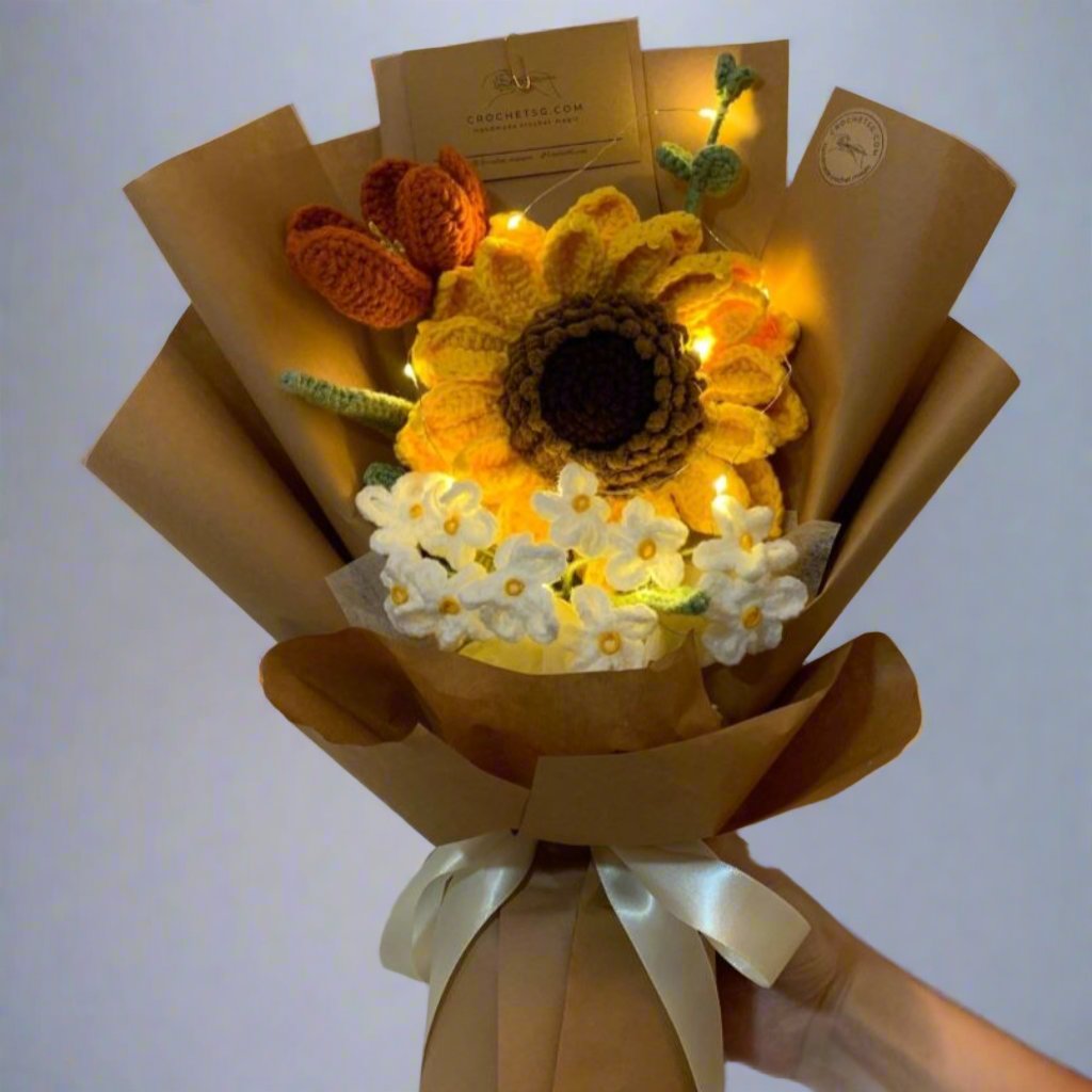 Sunny Symphony Crochet Flower Bouquet (with fairy lights)