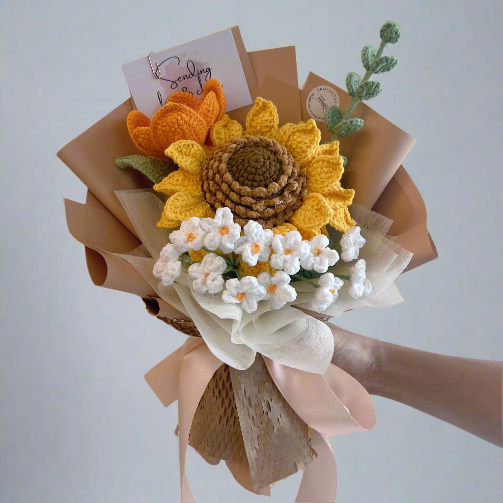 Sunny Symphony crochet flower bouquet