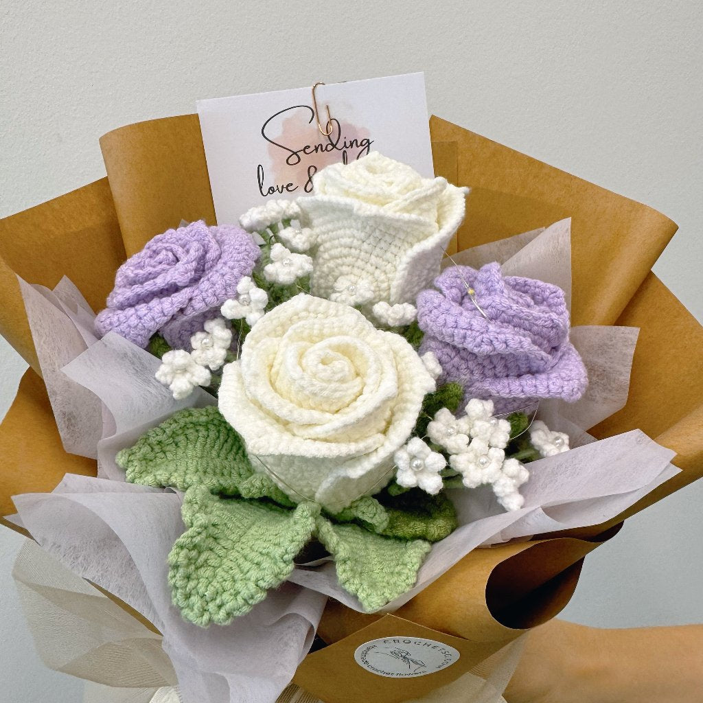 The Purples Of My Life Crochet Flower Bouquet (Zoom in Classic Rose)