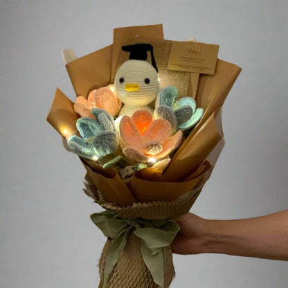 Wisdom Duckling Crochet Flower Bouquet (with fairy lights)