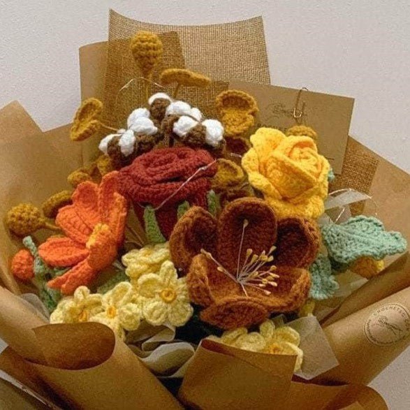 Autumn Whisper Crochet Flower Bouquet (zoom in flowers)