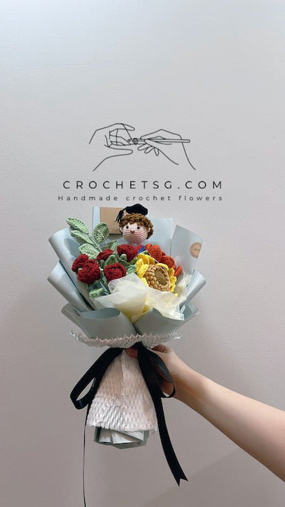 Cap & Gown Glory Blooms (Boy Graduand) Crochet Flower Bouquet