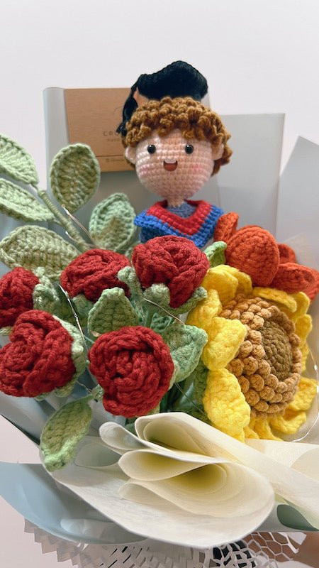 Cap & Gown Glory Blooms (Boy Graduand) Crochet Flower Bouquet (zoom in)