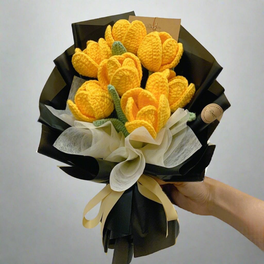 A Bouquet of crochet yellow tulips